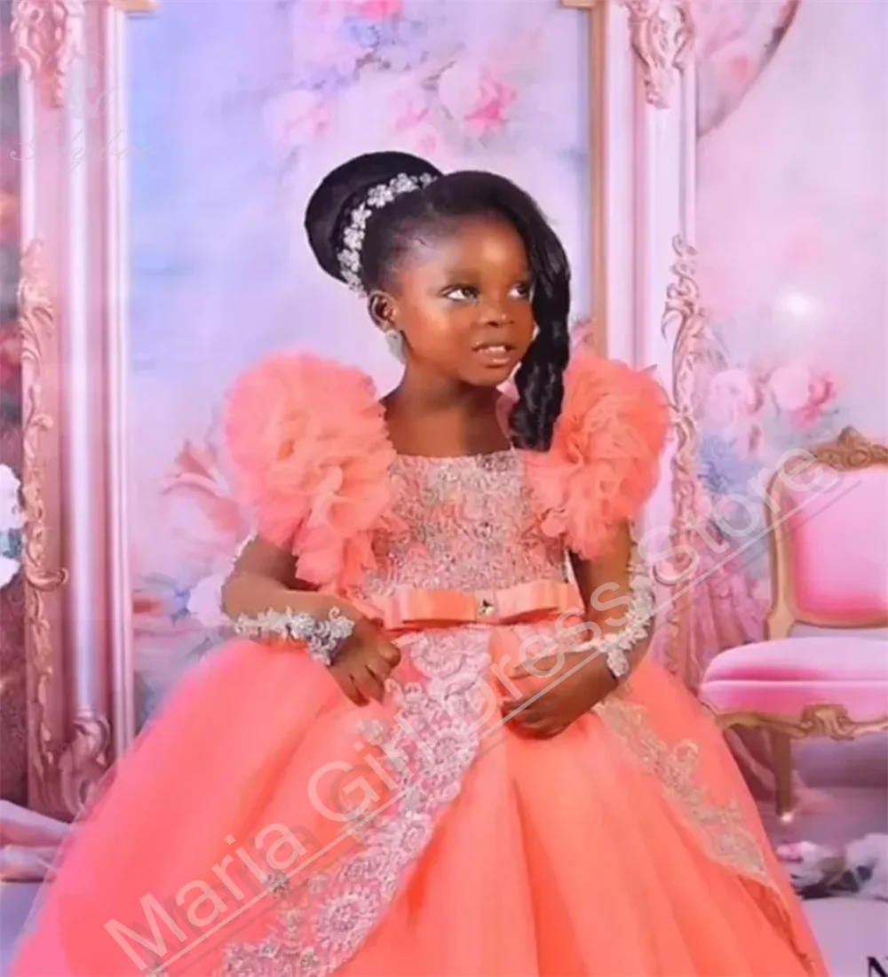 Customized Pink Little Baby Girls Wedding Party Dresses Lace Appliqued Flower Girl Dresses Beauty pageant Dress For Photo Shoot