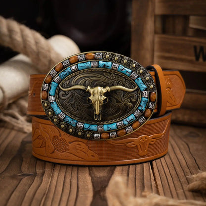 A Casual, Individual and Retro Belt, Western-Style Clothing Accessory, Metal Buckle, PU Belt, Suitable for Both Men and Women