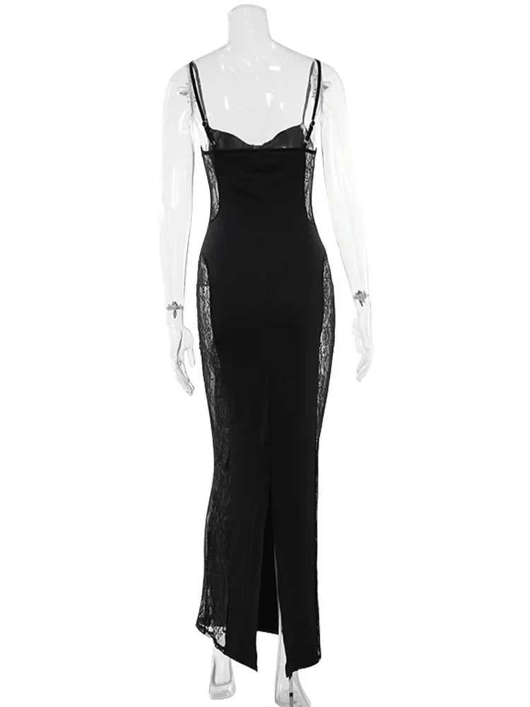 Eelgant Straps Women's Dresses Patchwork Lace SheathSolid Camisole Sleeveless Party Trend Fashion Female Vestidos Robes