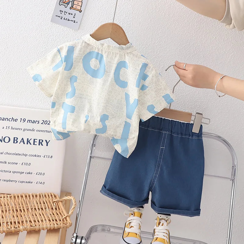 New Summer Baby Boys Clothes Sets Toddler Kids Letter T-shirt + Shorts 2Pcs Children Casual Outfits Clothing Tracksuits 0-5Years