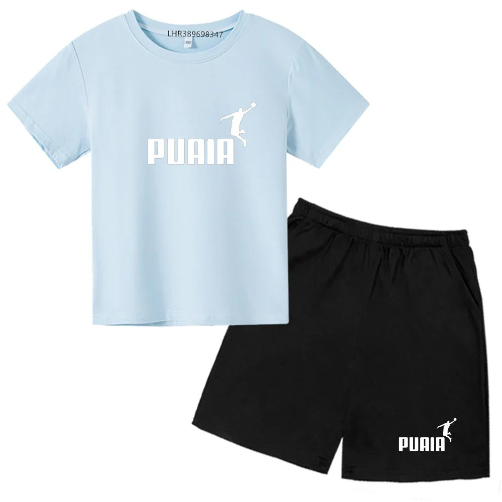 Summer Kids T-shirt print Round-Necked Print Boy Girls white 3-12Years Top+Shorts Two-piece Set Casual cool breathable Set