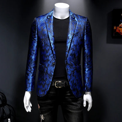 Spring Luxury Embroidery Men Blazers New Men Gold Yarn Casual Suit Jacket Stage Dress High Quality Wedding Business Bleazer Man