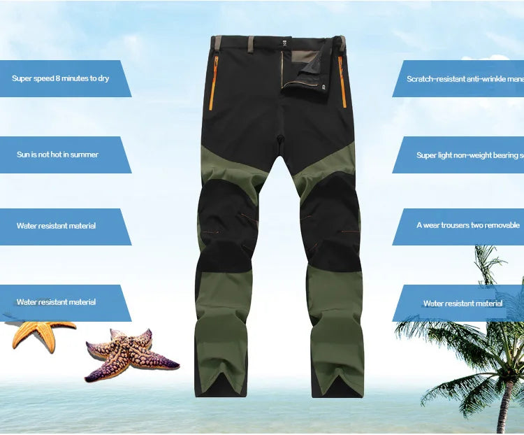 Men's Hiking Pants Outdoor Fishing Water Resistant Lightweight Quick-Dry Athletic Apparel, namely, Pants with Zipper Pocket