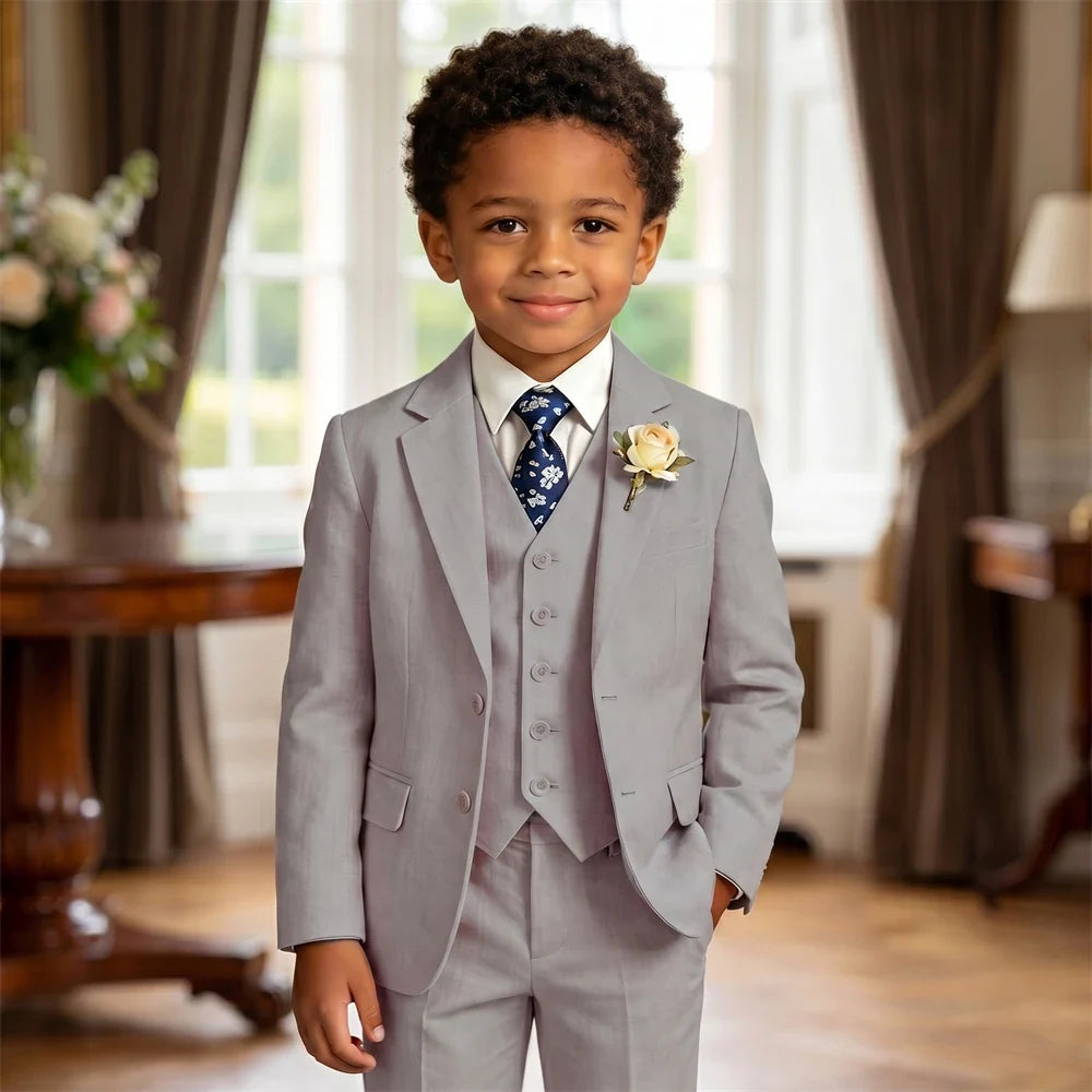 SHIP TODAY Linen 4-Piece Suit Set for Boys Children Formal Suit Attire Jacket Vest Pants Tie Luxury Kids Summer Wedding Suits