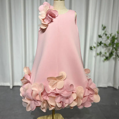 J073 Elegant White Dubai Girl Dress Pink Eid al-Fitr Baby Children Clothes for Wedding Birthday Holiday Party 2025
