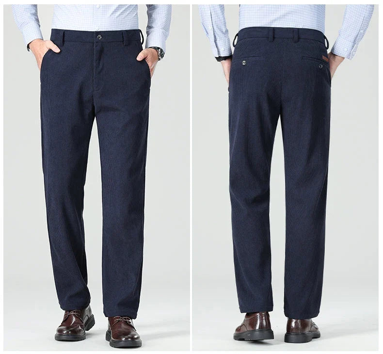 Mens Business Casual Pants Corduroy Suit Pants Autunn Formal Dress Pants Brown Navy Khaki 29-42