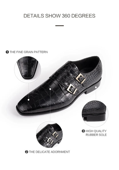 Men's Genuine Leather Dress Loafers Handmade Double Buckle Monk Slip-On Shoes for Party & Formal Wear Fashion& Men's Footwear