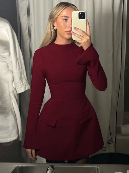 Long Sleeves Zipper Bodycon Mini Dress With Pocket Solid Elegant Outfit Office Streetwear Women’S Autumn Winter Clothes