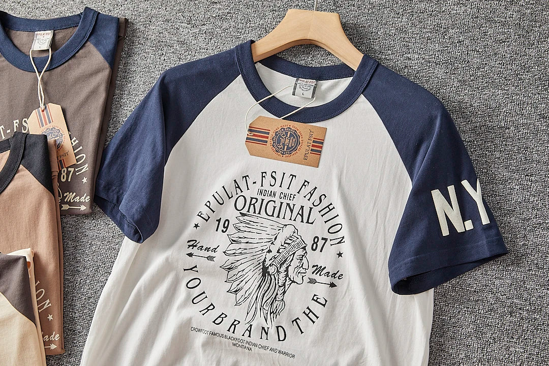 Summer New American Retro Short-sleeved O-neck Letter Printed T-shirt Men's Fashion Simple 100% Cotton Washed Casual Sport Tops