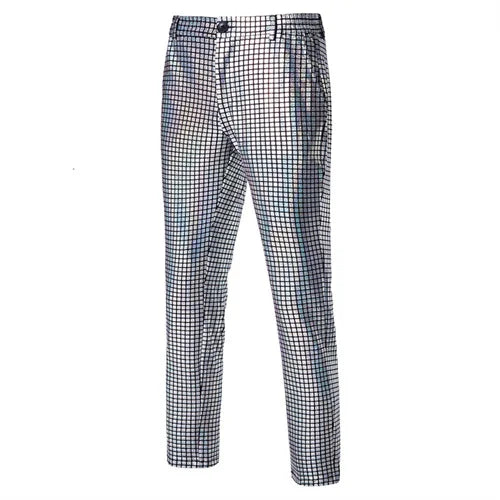 New Men Luxurious Sequined Checkered Suit Pants Fashion Male Dance Party Bar KTV Casual Dress Small Stretch Trousers