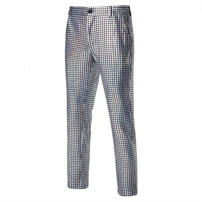 New Men Luxurious Sequined Checkered Suit Pants Fashion Male Dance Party Bar KTV Casual Dress Small Stretch Trousers