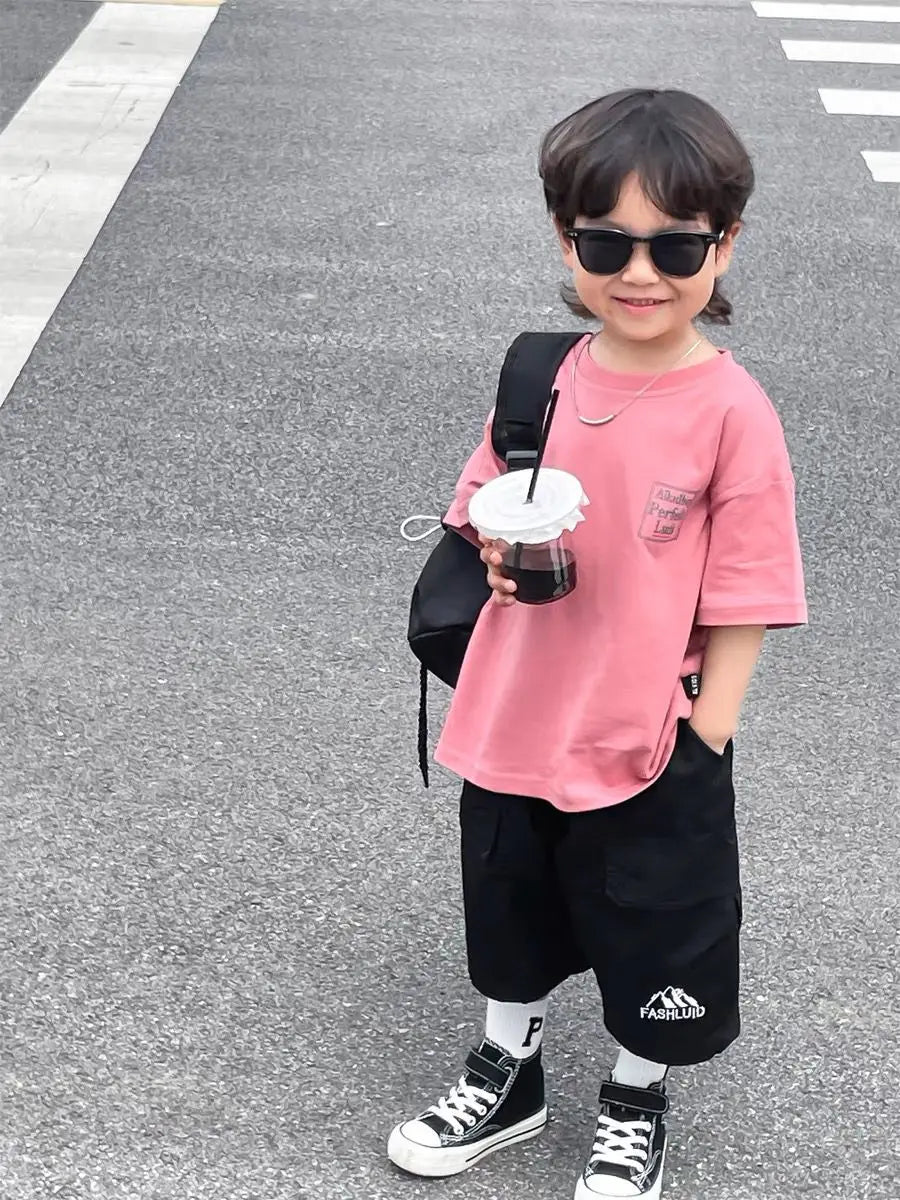 Japanese Style Boys 100% Pure Cotton T-Shirt 2026 Summer Kids Loose Comfortable Trendy Top