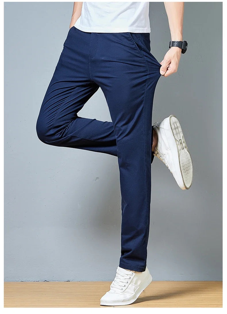 Top Grade Cotton New Brand Casual Fashion Relax Fit Long Dress Pants Korean Straight Business Trousers Office Mens Clothing 2026