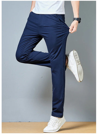Top Grade Cotton New Brand Casual Fashion Relax Fit Long Dress Pants Korean Straight Business Trousers Office Mens Clothing 2026