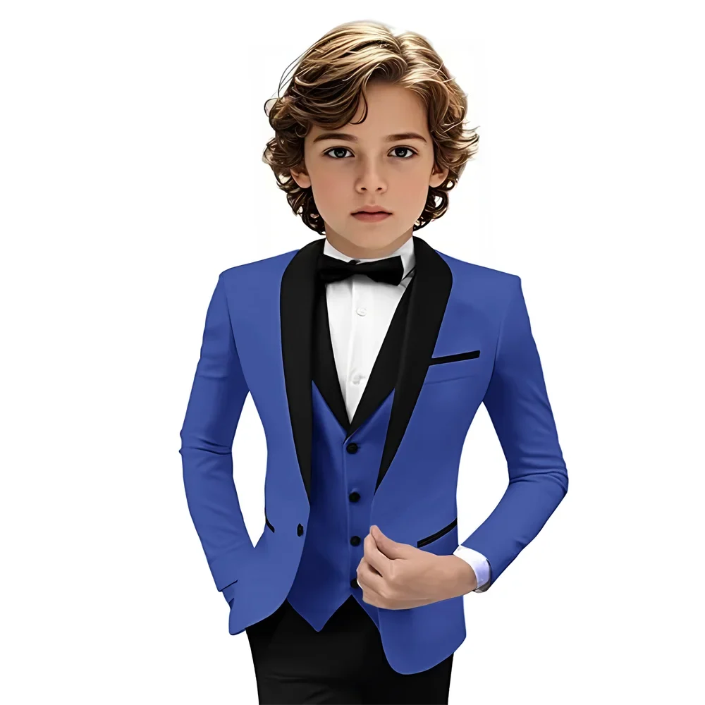 Boys Shawl Lapel Suit Set 3 Pieces Host Costumes,Formal Smart Slim Fit Suits For Kids,Plus Size Tuxedo Party Outfit 2-20T