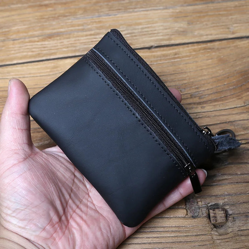 Vintage Genuine Leather Men's Zero Wallet Natural Cowhide Zipper Key Bag Women's Bank Card Bag Mini Coin Bag  Card Holder