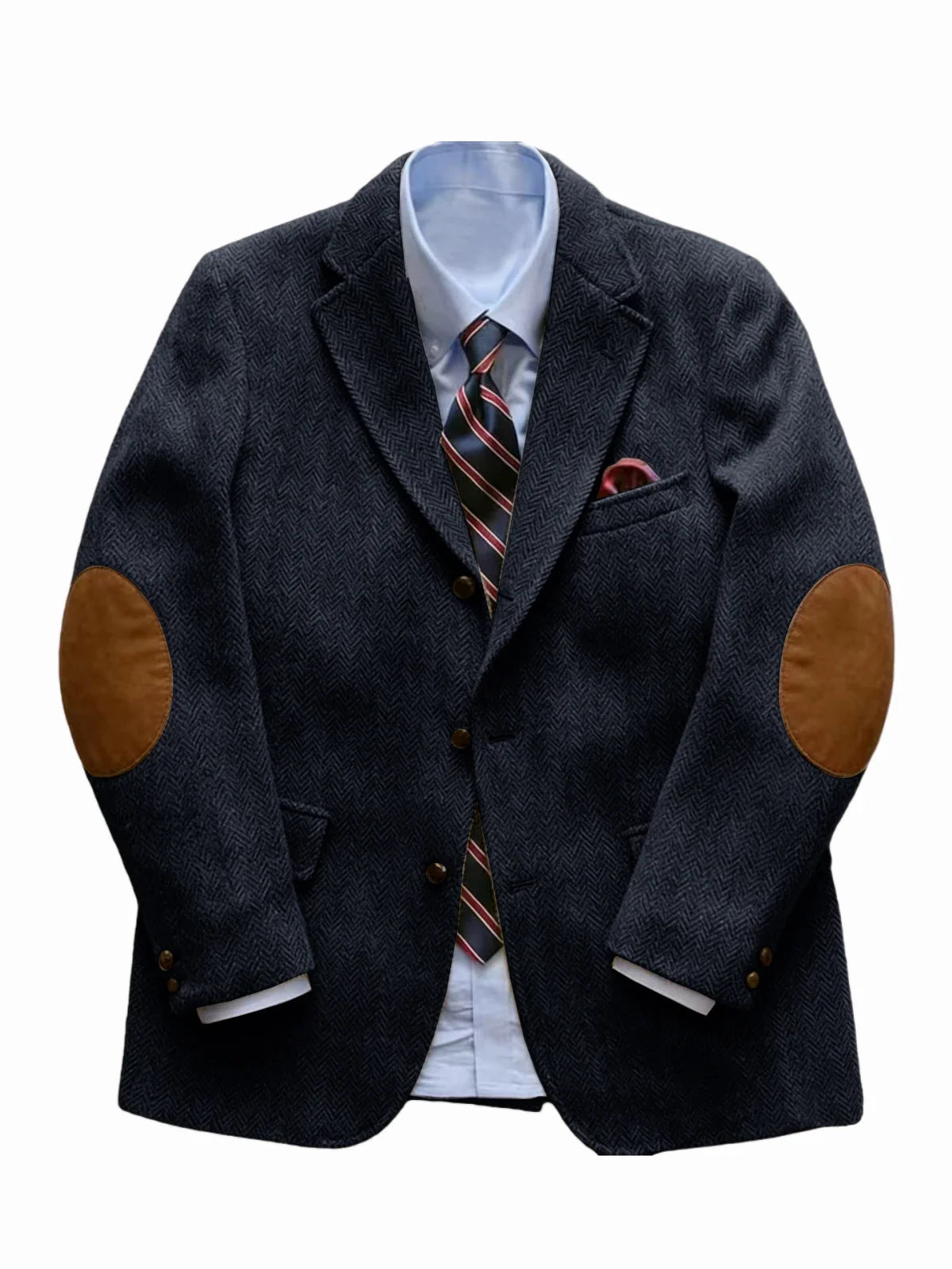 Men's Vintage Herringbone Tweed Blazer With Elbow Patch 2 Button Single Breasted Cotton Casual Slim Fit Business Jacket XS-7XL