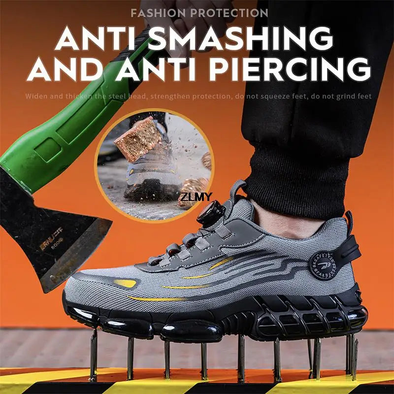 Rotary Button Safety Shoes Men Steel Toe Sneakers Puncture Proof Work Safety Boots Air Cushion Sport Work Shoes Anti-smash Boots
