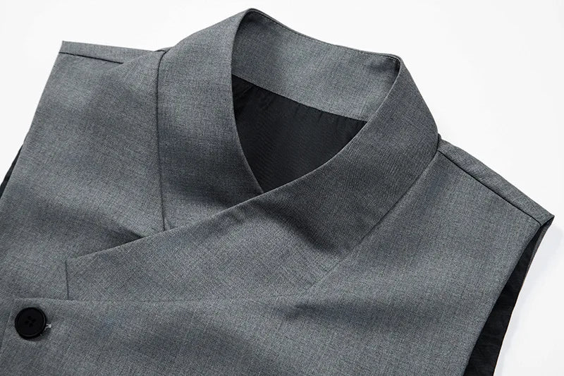 Men's Suit Vest, Chic Solid Slant-breasted Waistcoat for Men, Males Black/Grey Vest for Grooms Wedding Party Business Prom