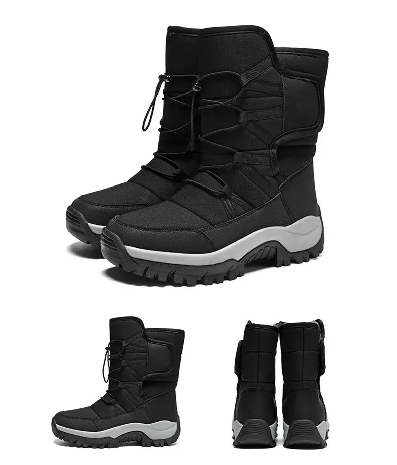 New Warm Men Plush Snow Boots High Top Winter Men's Boots Waterproof Winter Motorcycle Boots Outdoor Anti-Slip Men Hiking Boots