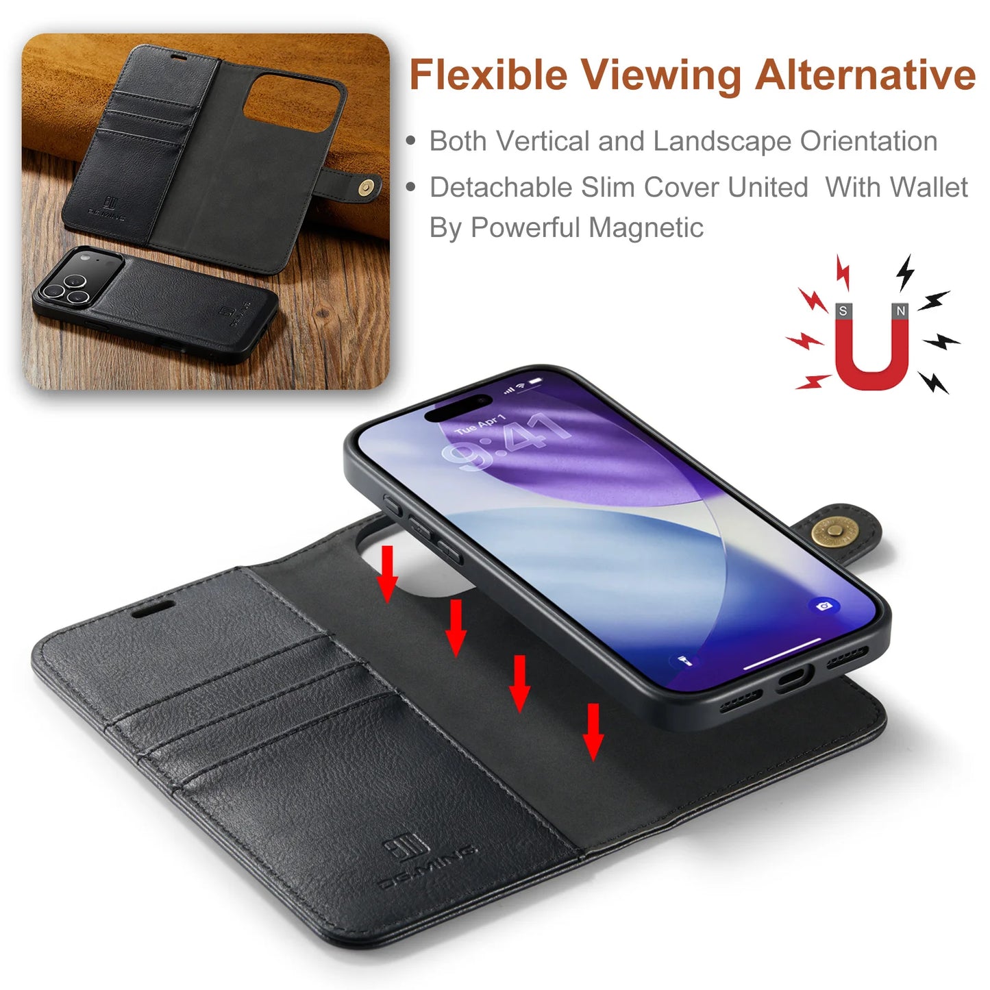 Luxury 2 in 1 Detachable Leather Case for iPhone 17 Pro Max 17 Pro 17 Air 17 Shockproof Book Bolio Magnetic Flip Cover