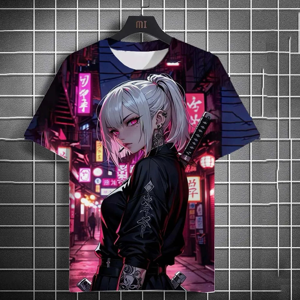 Men's T-shirt Cartoon Sexy samurai Women graphic T shirts Summer Casual harajuku streetwear 3D Printed Hip Hop Unisex Tops
