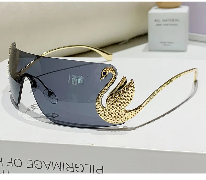 Trendy Y2K 2025 Women's Oversized Rimless Sunglasses Fashion Inlay Gradient Anti-Reflective UV400 Sun Shades Eyewear Gafas
