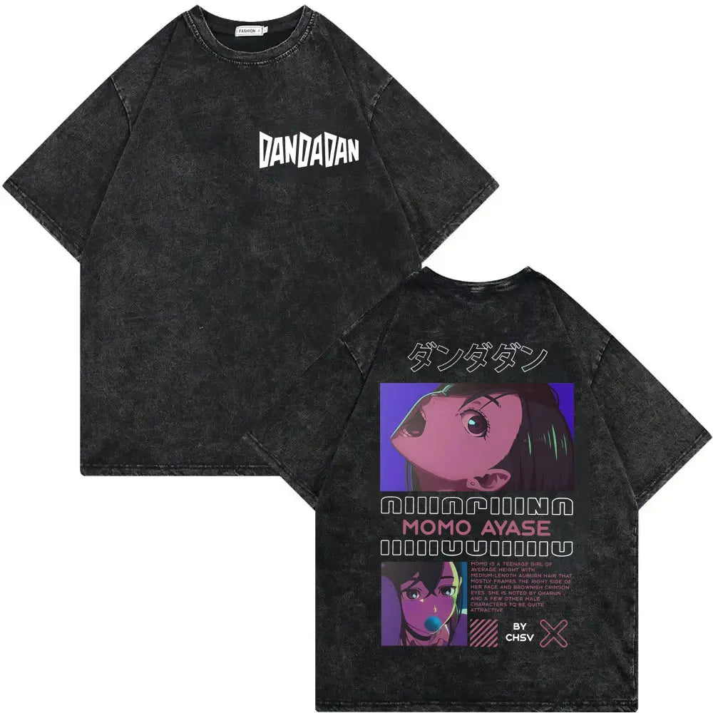 Dandadan Japanese Anime Vintage Washed T-shirt Men Women High Quality Fashion T-shirts Summer Casual Cotton Short Sleeve T Shirt