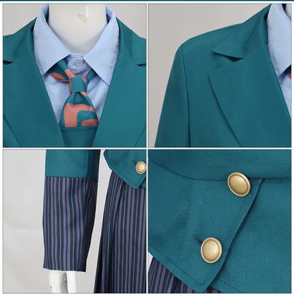 Anime Wicked Witch Glinda Women's School Uniform Role Playing Dress Girl Blue Shirt Green Coat Stage Performance Dress