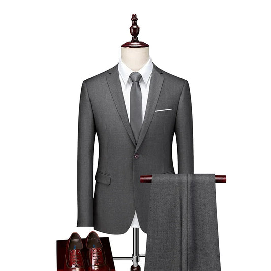 High-quality men's fashionable, stylish, versatile and trendy business casual solid color professional work suit set of two piec