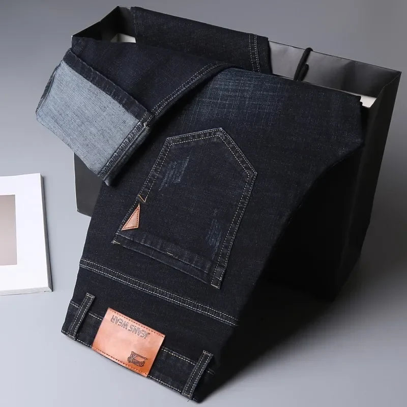 2026 Straight Elastic Cotton Jeans Men Fashion Business Classic Style Jean Denim Pants Trouser