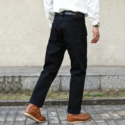 Mens Jeans Black Jeans Double-sided Dyeing Sanforized Selvedge Denim Jeans  16 Oz Regular Fit