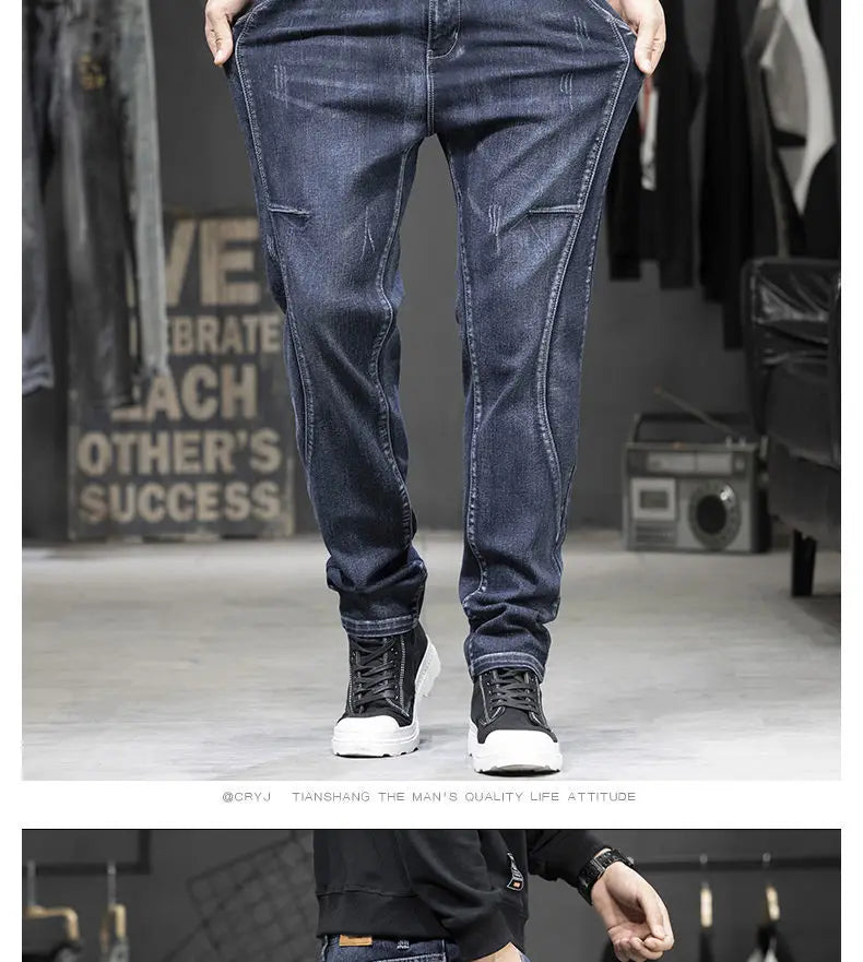 Summer Designer Clothes High Quality Punk Harajuku Fashion Casual Plus Size Slim Fit Denim Jeans for  2024 Cowboy Pants for Men