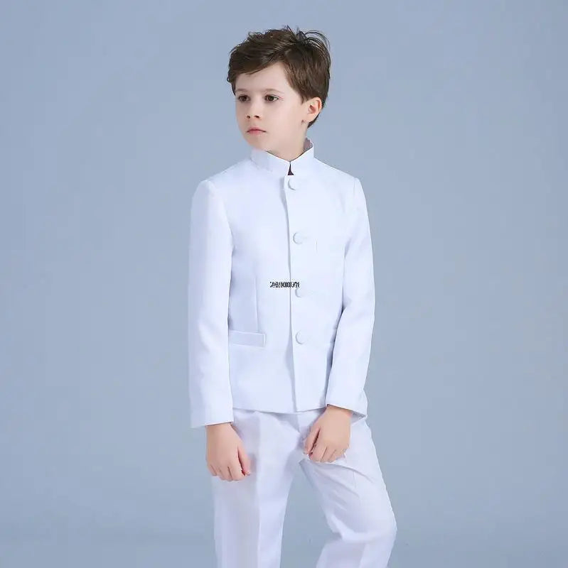 Children White Baptism Suit Boys Black 007 Suit School Student Graduation Class Dress Kids Formal Chinese Style Chorus Dress