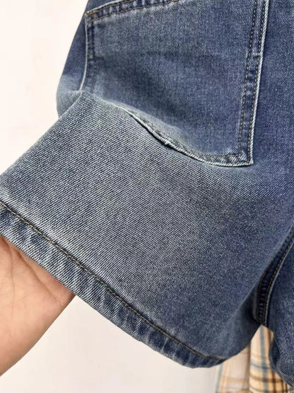 2026 New Women's High Waist A-Line Shorts Vintage American Style Slim Fit Heart Embroidery Casual Streetwear Denim Shorts