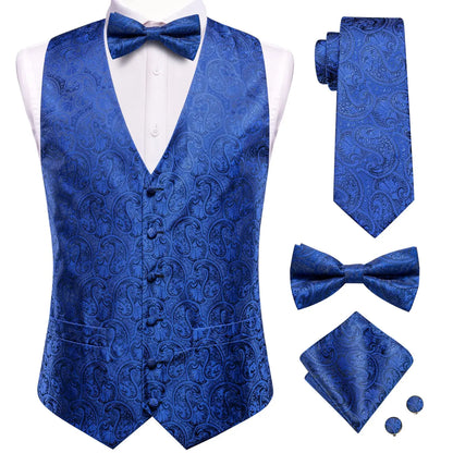 Luxury Silk Mens Vests Rose Gold Pink Striped Waistcoat Necktie Bowtie Hanky Cufflinks Set Waist Jacket For Men Wedding