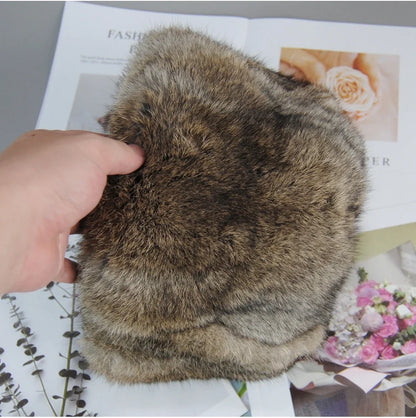 2026  Unisex Winter Russian Outdoor 100% Genuine Rabbit Fur Caps Warm Real Rabbit Fur Bomber Hat Natural Quality Rabbit Fur Hats