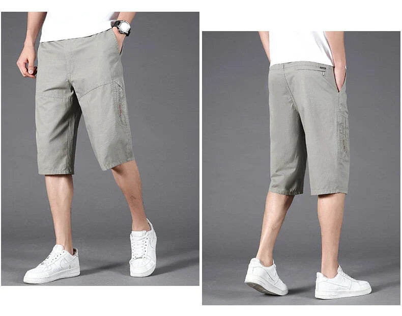 Men's Cargo Shorts Casual Hiking Fishing Shorts Big Size Mens Fashion Zipper Pockets Drawstring Elastic Waist Short