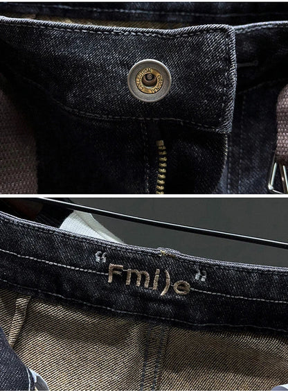 Tapered Jeans for Men's Clothing Autumn New Fashion Embroidered Korean Harem Pants Casual Stretch Black Denim Trousers