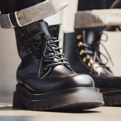 Maden Men's Cowboy Boots Black Motorcycle British Boots TPR Sole Work Shoes Safety High Top Boots for Fall Winter