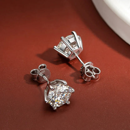 2 Carat Classic Moissanite Stud Earrings 925 Sterling Silver For Women 6-Claw D Color Sparkling Diamond Round Ear StudsCertified