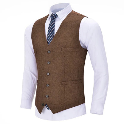 Men Vest Red Solid V Neck Herringbone Waistcoat For Wedding Business Birthday Banquet Work Set Men Suit Vest