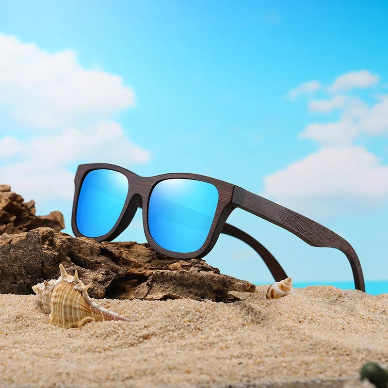 Retro Fashion Bamboo Wood Polarized Sunglasses Driving Square Style SunGlasses Male Goggle Cat.3 Women Men Brand Designer