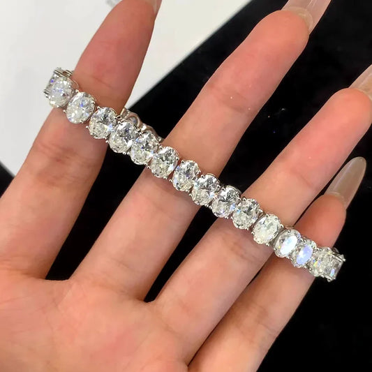 Bracelet de tennis en moissanite taille ovale 4*6MM pour femmes et hommes, 100% argent S925, couleur D, bracelet en diamant de laboratoire, bijoux raffinés pour fête