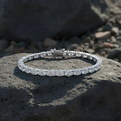 0.3-1.5CT Oval Cut Moissanite Hip-hop Tennis Bracelets for Women Men Lab Diamond Wedding Party 100% S925 Silver Chain