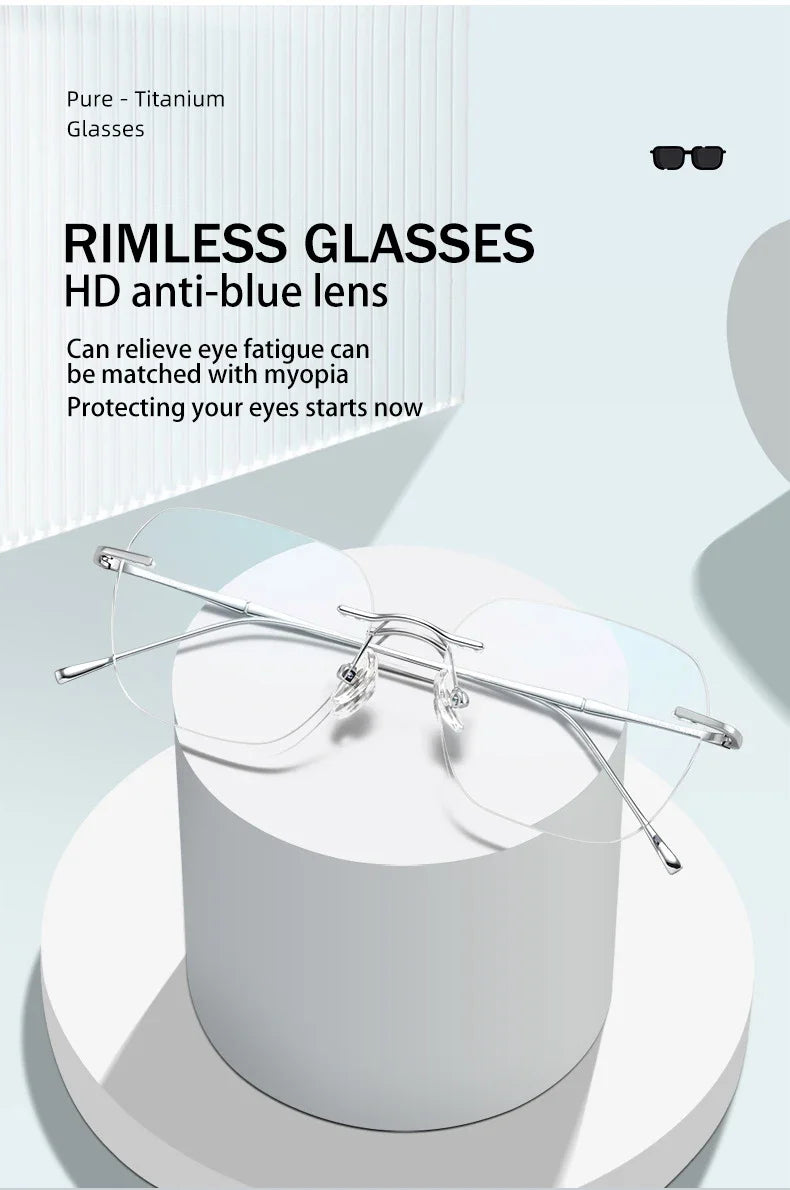 Ultra-light Titanium Rimless Myopia Frames Unisex Simple Square Read Frames Glasses Customized Prescription Glasses F0623