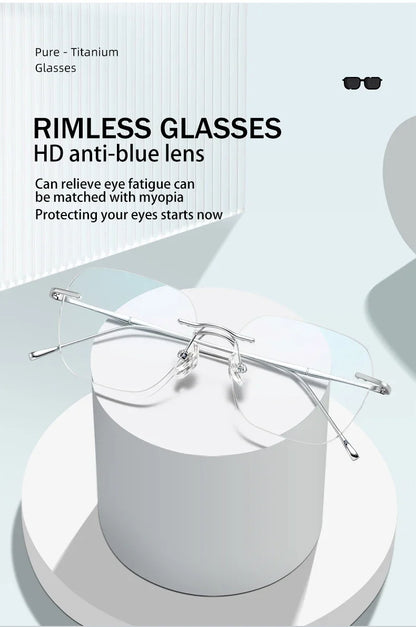 Ultra-light Titanium Rimless Myopia Frames Unisex Simple Square Read Frames Glasses Customized Prescription Glasses F0623