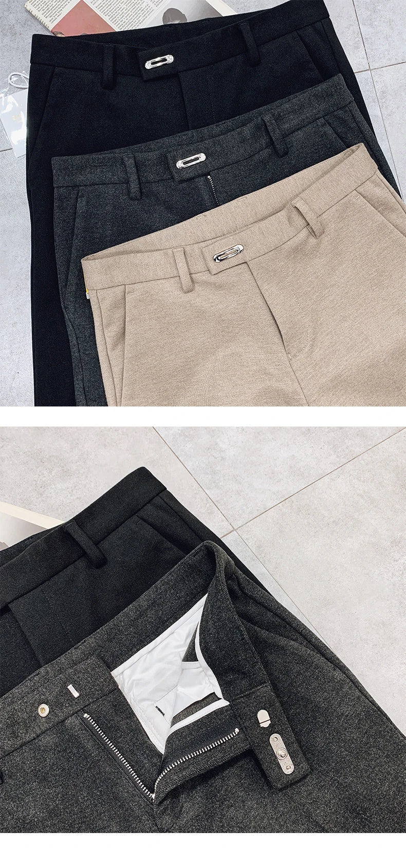 2025 Winter Men Suit Pants Woolen Thicken Keep Warm Formal Trousers Pantalones Hombre Solid Casual Slim Fit Pants Men Clothing