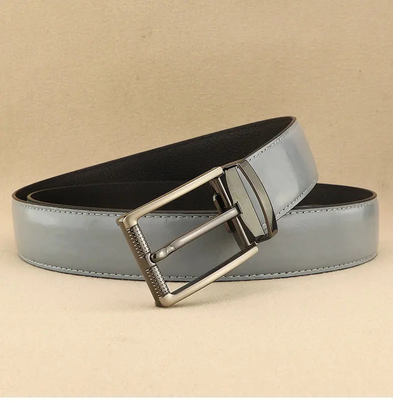 Designer Pin Buckle Gray Genuine Leather Men Belt Famous Brand Fashion Light  Luxury Strap Casual Young Cowboy Ceinture Homme