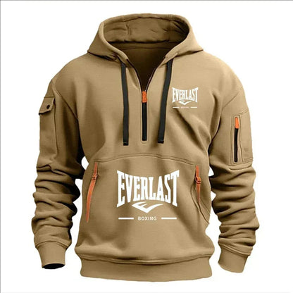 Modo herfst en inverno herenmerkkleding ontwerp met mealous ritsen bedrukte moletom com capuz casual losse trui met capuchon
